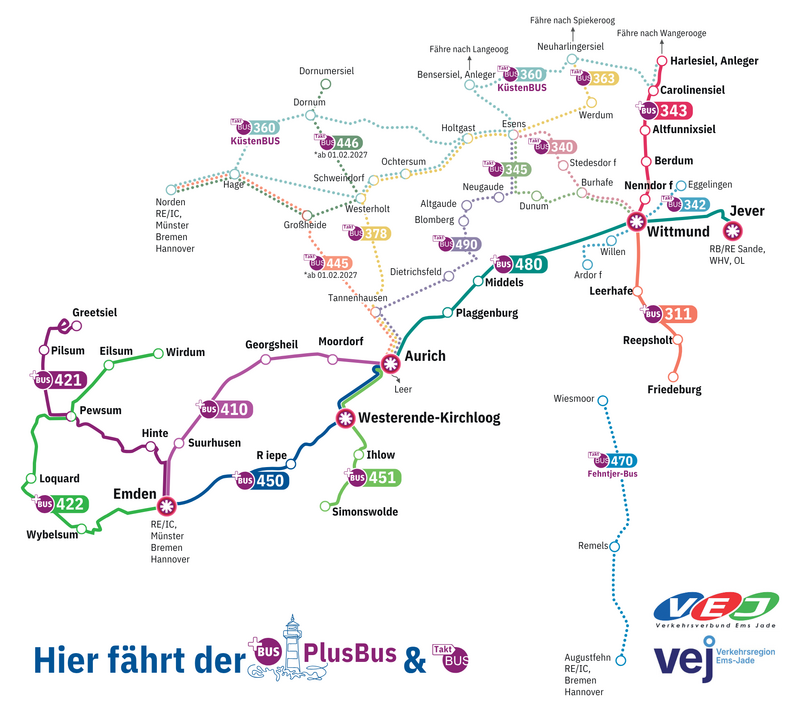 PlusBus und TaktBus OstFriesland Liniennetzkarte