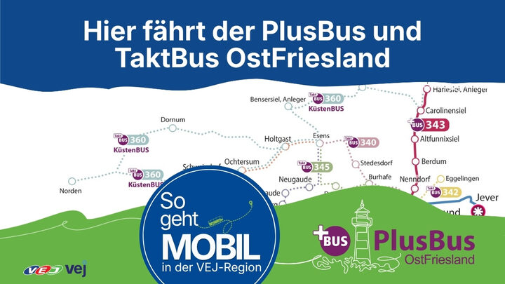 Liniennetzkarte der PlusBus- und TaktBus-Verbindungen in Ostfriesland
